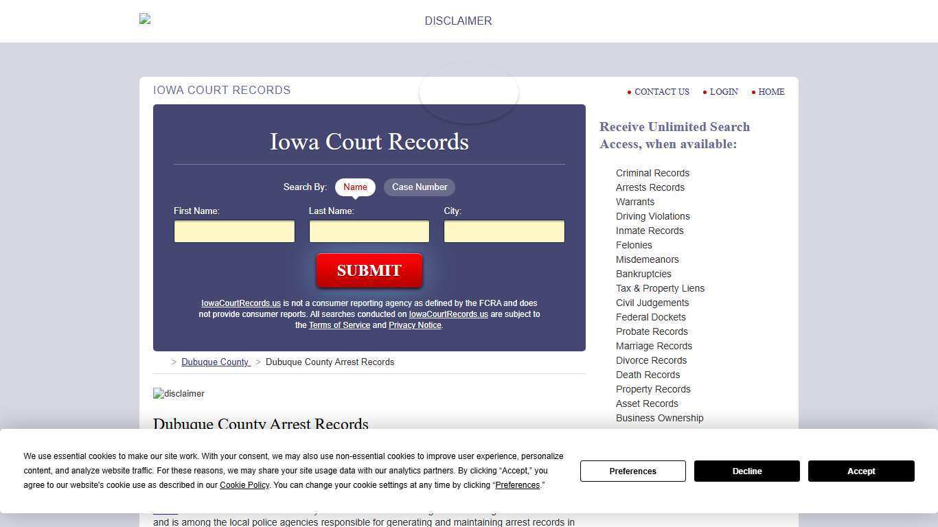 Dubuque County Arrest Records | IowaCourtRecords.us