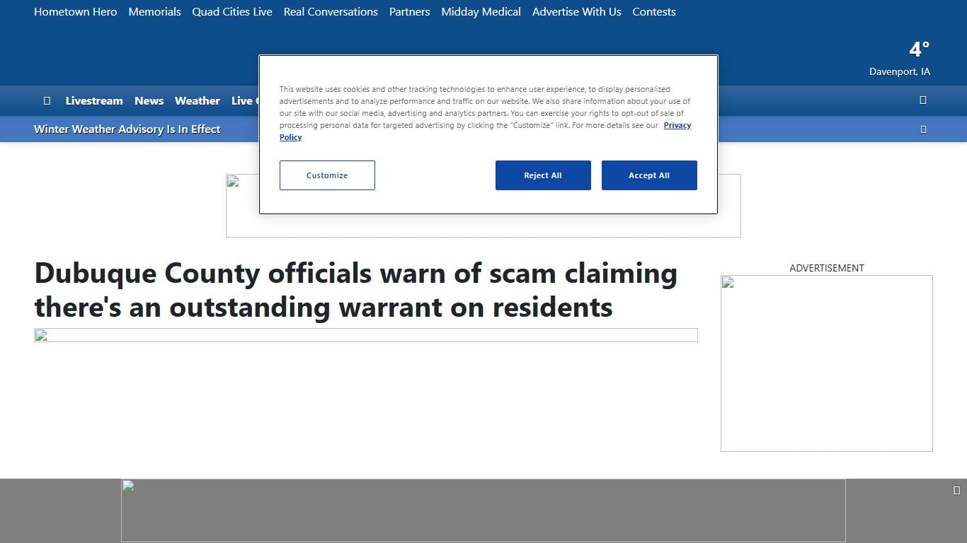 Dubuque County officials warn of scam claiming there's an outstanding warrant on residents