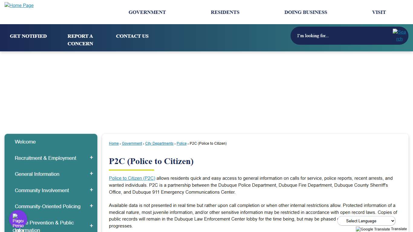 P2C (Police to Citizen) | Dubuque, IA - Official Website