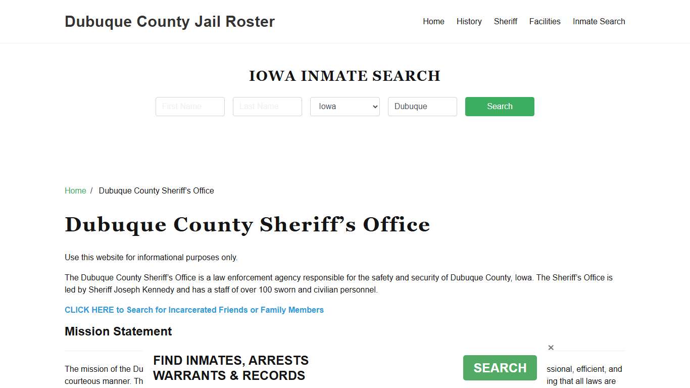 Dubuque County Sheriff Office, IA, Arrest Warrants Search